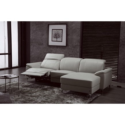 Canapé d'angle relax en cuir de buffle italien de luxe 5 places BRIO, gris clair, angle droit