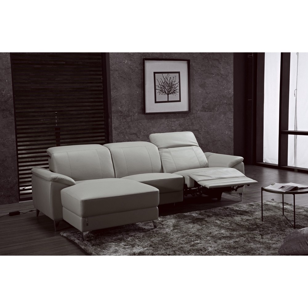 .Canapé d'angle relax en cuir de buffle italien de luxe 5 places BRIO, gris clair, angle gauche .Canapé d'angle relax en cuir de buffle italien de luxe 5 places BRIO, gris clair, angle gauche