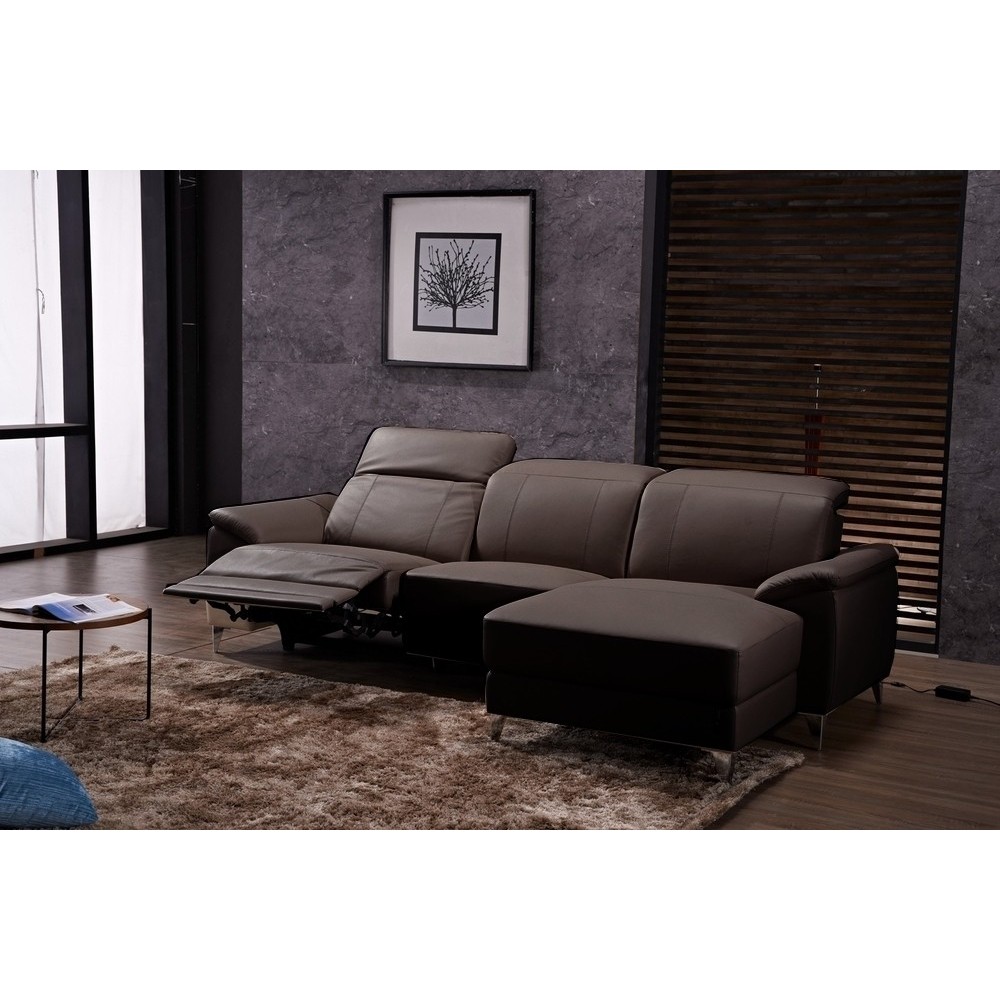 Canapé d'angle relax en cuir de buffle italien de luxe 5 places BRIO, chocolat, angle droit Canapé d'angle relax en cuir de buffle italien de luxe 5 places BRIO, chocolat, angle droit
