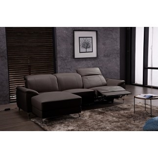 .Canapé d'angle relax en cuir de buffle italien de luxe 5 places BRIO, chocolat, angle gauche