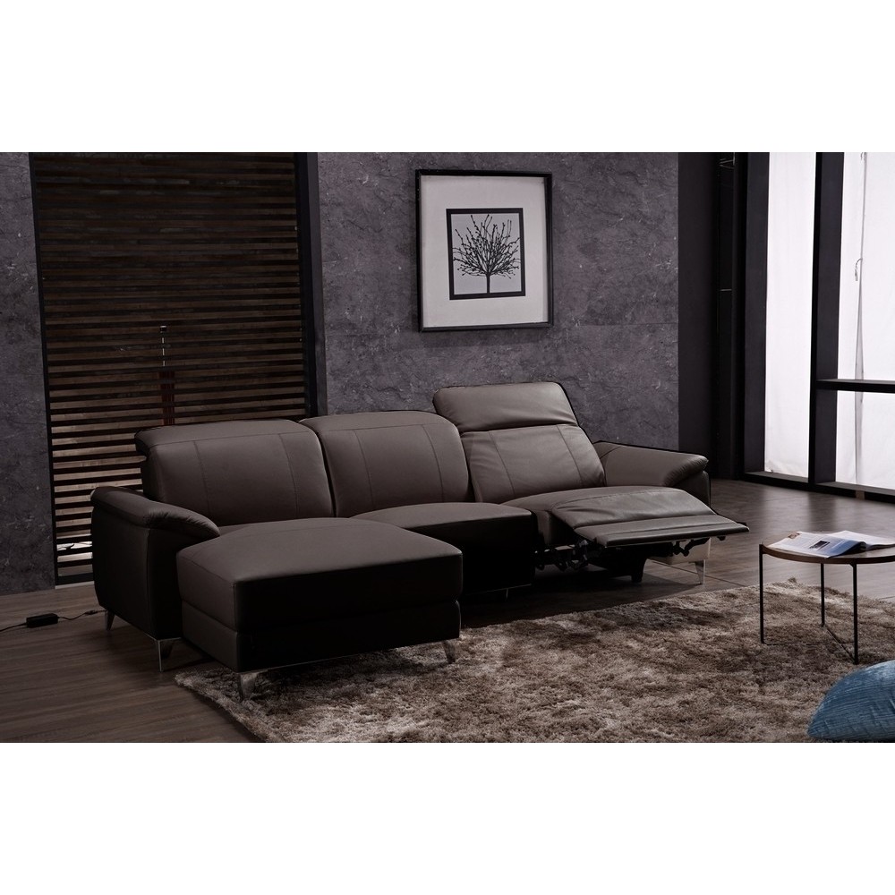 .Canapé d'angle relax en cuir de buffle italien de luxe 5 places BRIO, chocolat, angle gauche .Canapé d'angle relax en cuir de buffle italien de luxe 5 places BRIO, chocolat, angle gauche