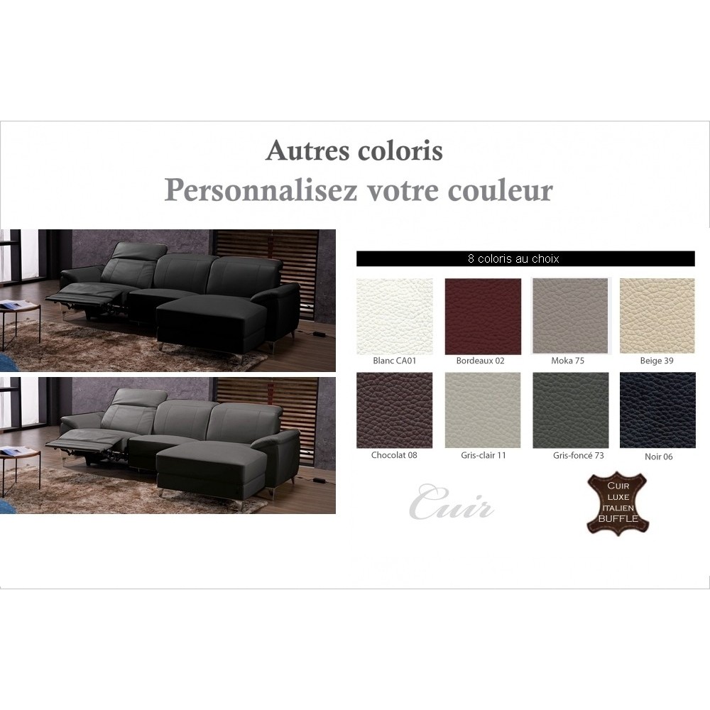Canapé d'angle relax en cuir de buffle italien de luxe 5 places BRIO, couleur personnalisée, angle droit Canapé d'angle relax en cuir de buffle italien de luxe 5 places BRIO, couleur personnalisée, angle droit