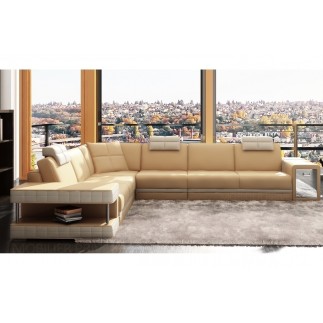 Canapé d'angle en cuir italien 6/7 places JOHN, beige/blanc