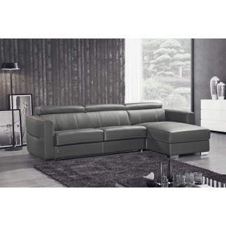 Canapé d'angle convertible en cuir de buffle italien de luxe 5 places ANTHONY, gris foncé, angle droit.