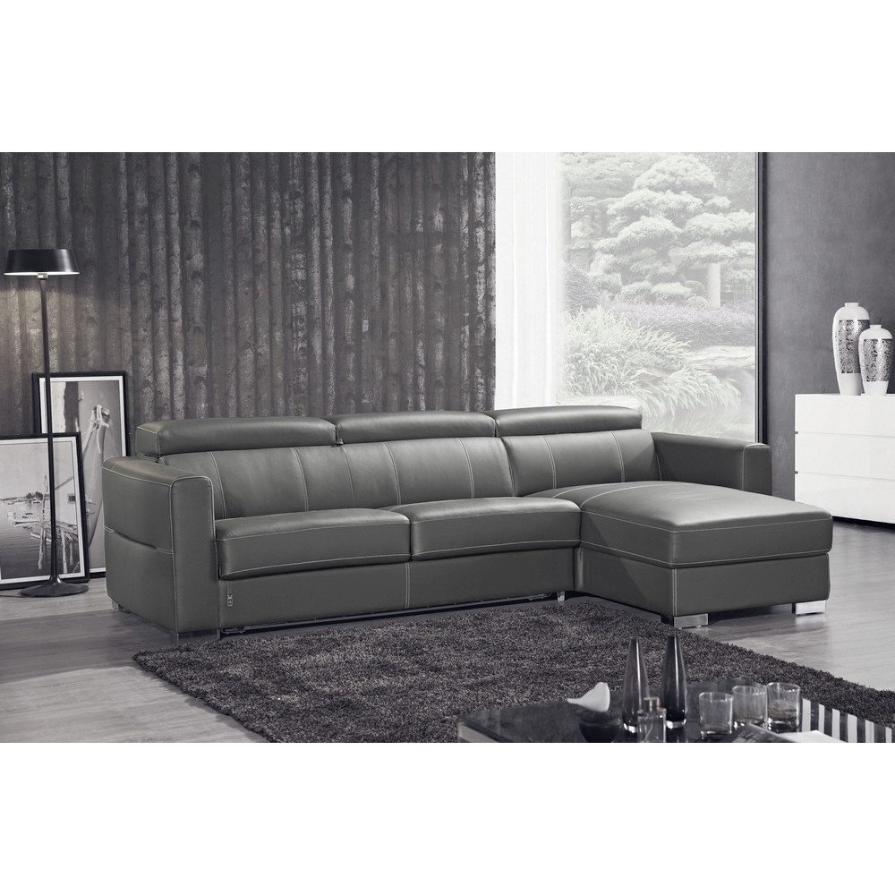 Canapé d'angle convertible en cuir de buffle italien de luxe 5 places ANTHONY, gris foncé, angle droit. Canapé d'angle convertible en cuir de buffle italien de luxe 5 places ANTHONY, gris foncé, angle droit.