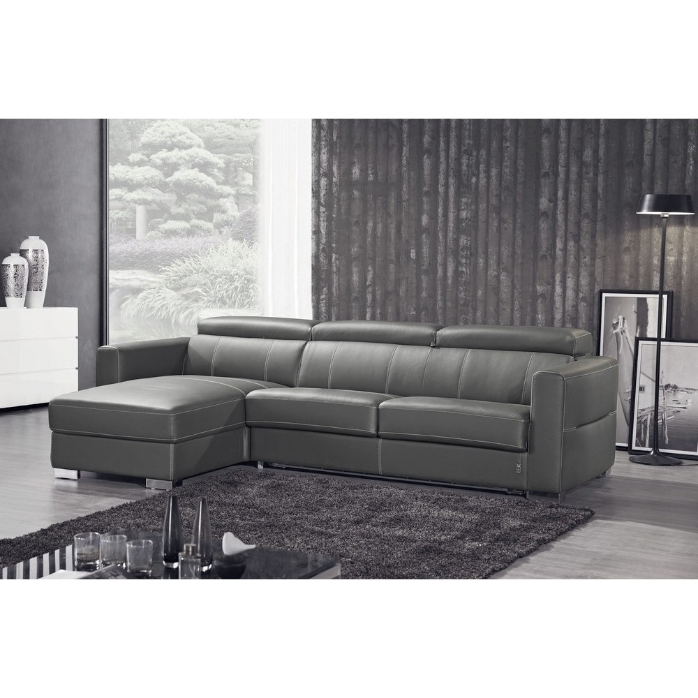 .Canapé d'angle convertible en cuir de buffle italien de luxe 5 places ANTHONY, gris foncé, angle gauche .Canapé d'angle convertible en cuir de buffle italien de luxe 5 places ANTHONY, gris foncé, angle gauche
