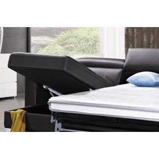 .Canapé d'angle convertible en cuir de buffle italien de luxe 5 places ANTHONY, gris foncé, angle gauche
