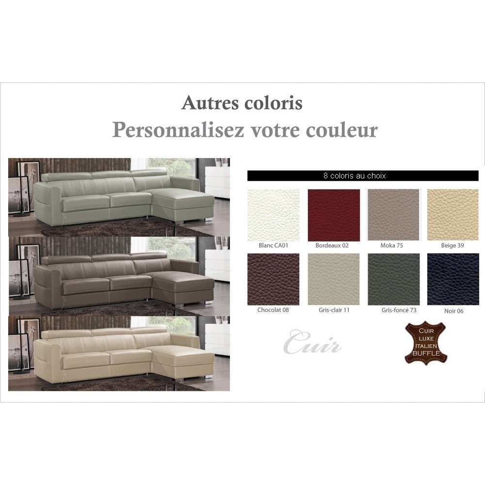 Canapé d'angle convertible en cuir de buffle italien de luxe 5 places ANTHONY, couleur personnalisée, angle droit. Canapé d'angle convertible en cuir de buffle italien de luxe 5 places ANTHONY, couleur personnalisée, angle droit.