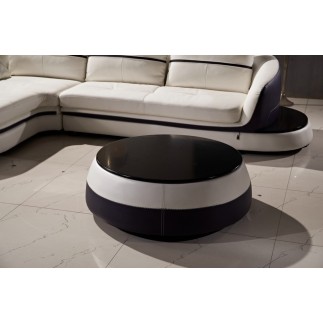 Canapé d'angle cuir Buffle italien 5/6 places GENEVE, table offerte, gris clair et gris foncé, angle gauche