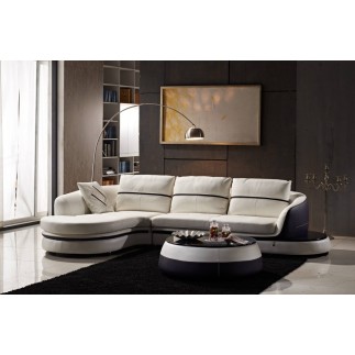 Canapé d'angle cuir Buffle italien 5/6 places GENEVE, table offerte, blanc et chocolat, angle gauche
