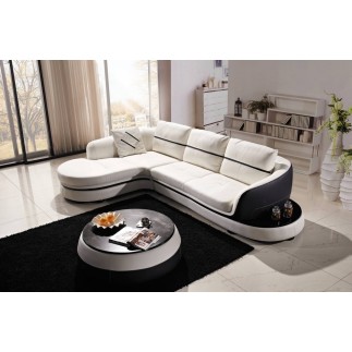 Canapé d'angle cuir Buffle italien 5/6 places GENEVE, table offerte, blanc et chocolat, angle gauche