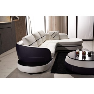 Canapé d'angle en cuir Buffle italien 5/6 places GENEVE, table offerte, blanc et chocolat, angle droit