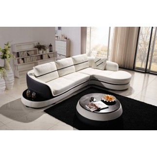 Canapé d'angle en cuir Buffle italien 5/6 places GENEVE, table offerte, gris clair et gris foncé, angle droit