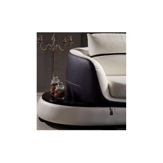 Canapé d'angle en cuir Buffle italien 5/6 places GENEVE, table offerte, gris clair et gris foncé, angle droit