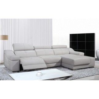 Canapé d'angle double relax en cuir de buffle italien 5 places BiRELAX, blanc, angle droit.