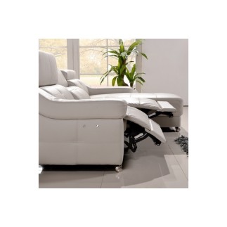 Canapé d'angle double relax en cuir de buffle italien 5 places BiRELAX, blanc, angle droit.