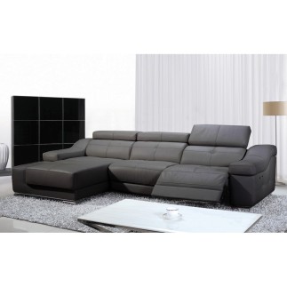 - Canapé d'angle double relax en cuir de buffle italien 5 places BiRELAX, gris foncé, angle gauche