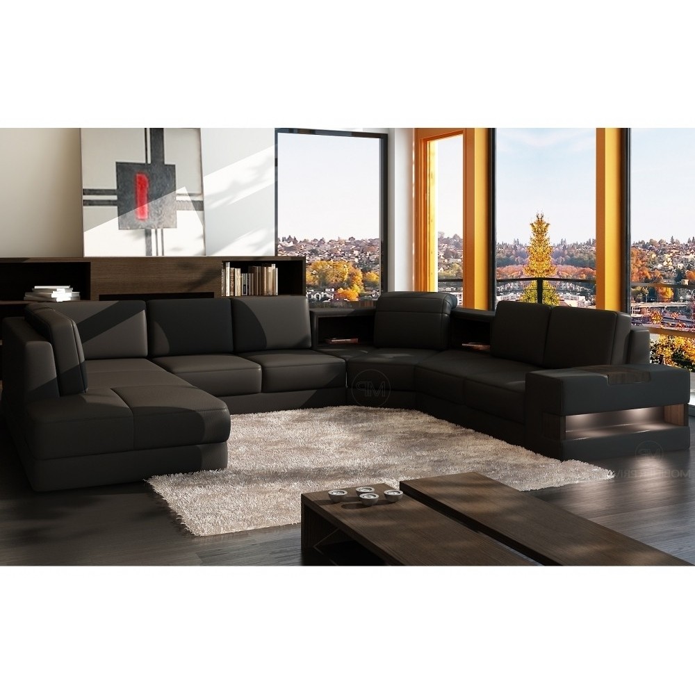 Canapé d'angle en cuir italien 7/8 places HOUSTON, noir, angle droit Canapé d'angle en cuir italien 7/8 places HOUSTON, noir, angle droit