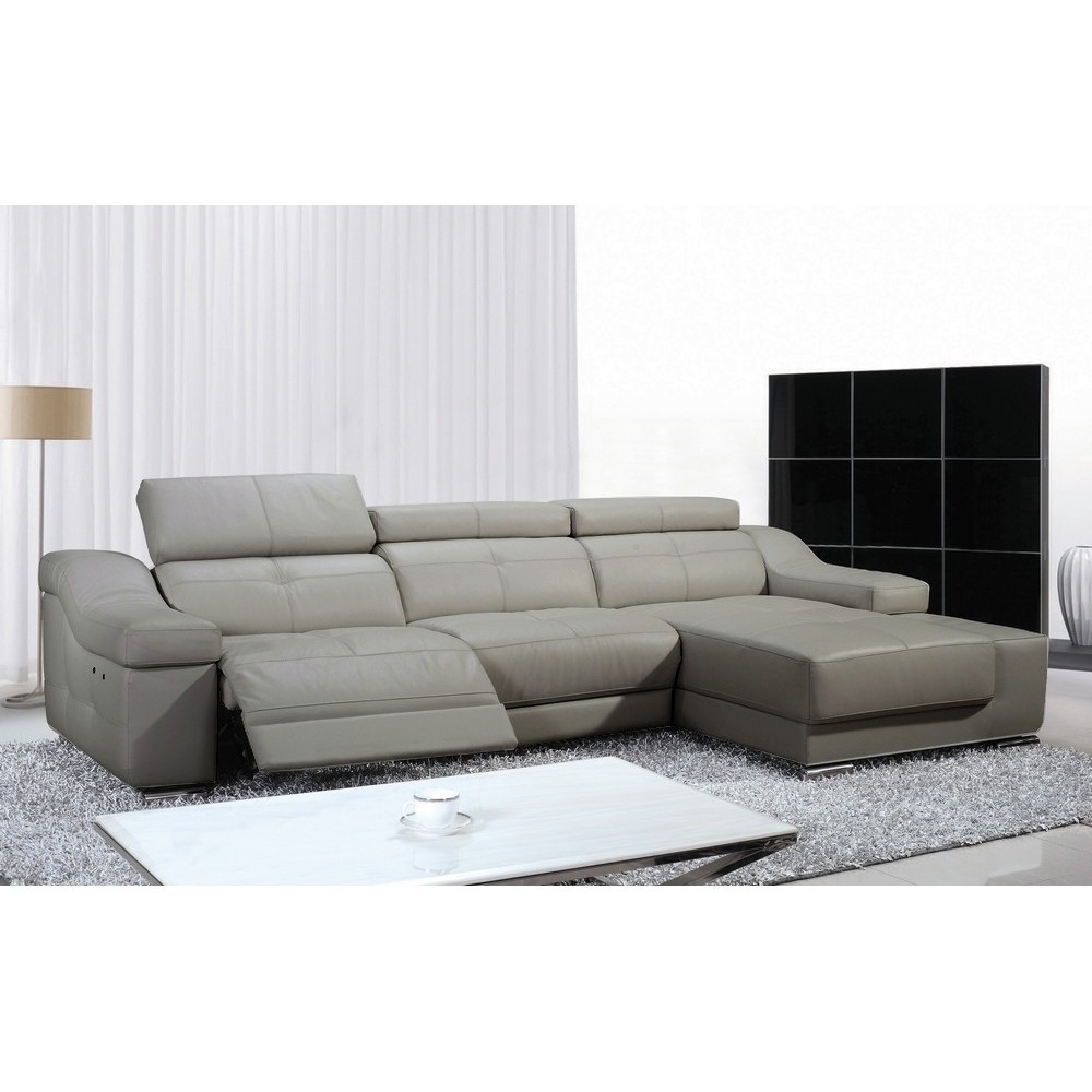 Canapé d'angle double relax en cuir de buffle italien 5 places BiRELAX, gris clair, angle droit. Canapé d'angle double relax en cuir de buffle italien 5 places BiRELAX, gris clair, angle droit.