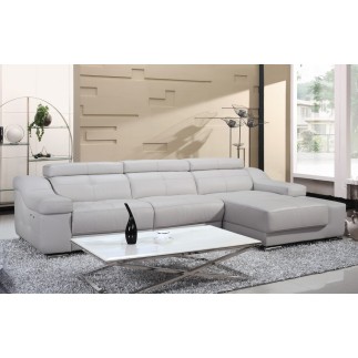 Canapé d'angle double relax en cuir de buffle italien 5 places BiRELAX, gris clair, angle droit.