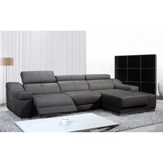 Canapé d'angle double relax en cuir de buffle italien 5 places BiRELAX, gris foncé, angle droit.