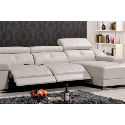 Canapé d'angle double relax en cuir de buffle italien 5 places BiRELAX, gris foncé, angle droit.