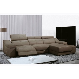 Canapé d'angle double relax en cuir de buffle italien 5 places BiRELAX, moka, angle droit.