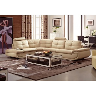 - Canapé d'angle en cuir buffle italien de luxe 6/7 places BELLALIGNA, beige, angle gauche
