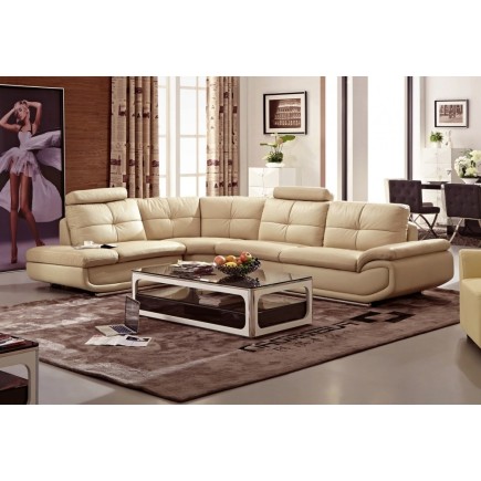 - Canapé d'angle en cuir buffle italien de luxe 6/7 places BELLALIGNA, beige, angle gauche