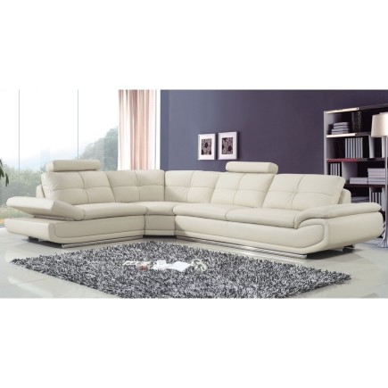 - Canapé d'angle en cuir buffle italien de luxe 6/7 places BELLALIGNA, blanc, angle gauche