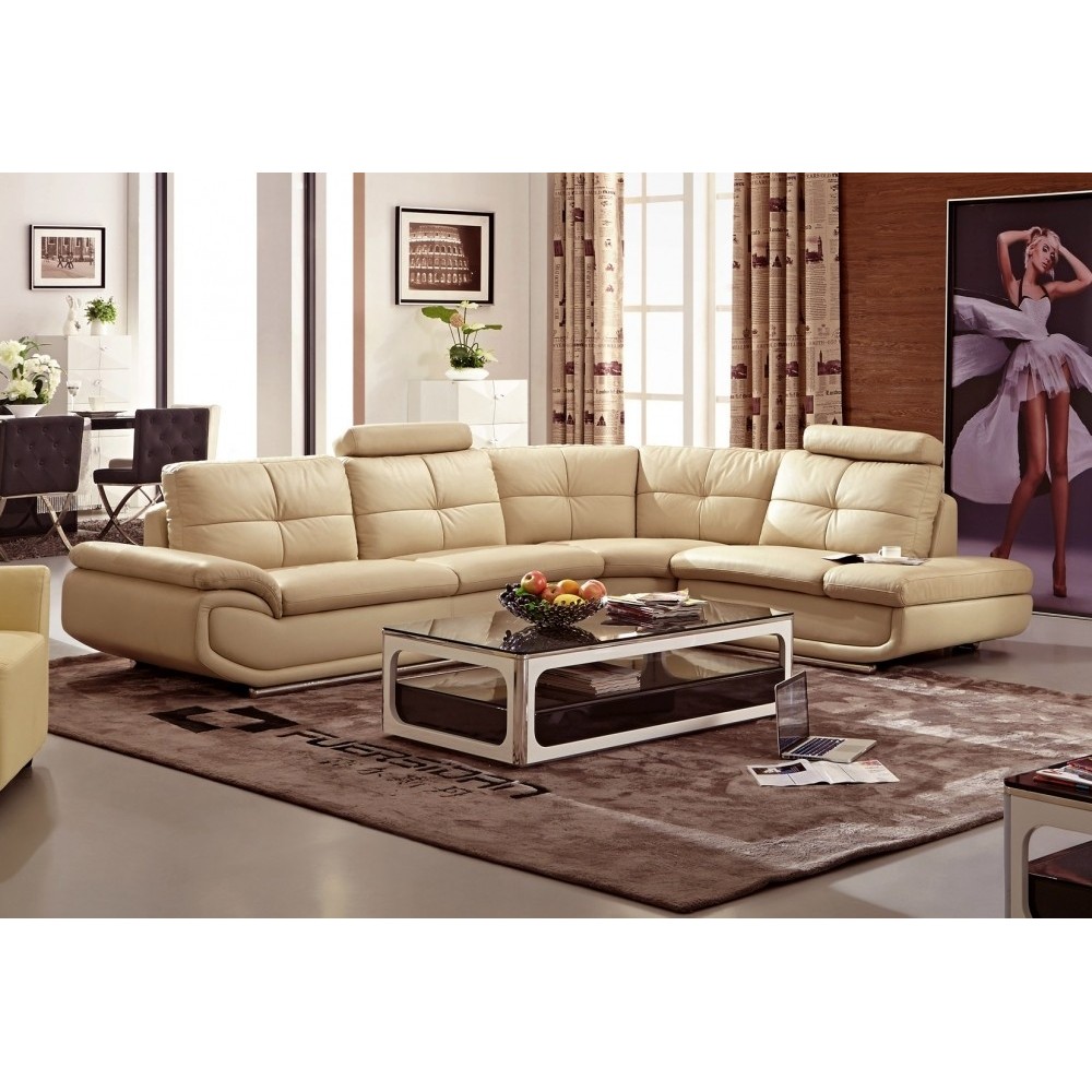Canapé d'angle en cuir buffle italien de luxe 6/7 places BELLALIGNA, beige, angle droit