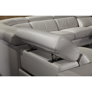 Canapé d'angle double relax en cuir de buffle italien de luxe 7/8 places MAXIRELAX, beige, angle gauche