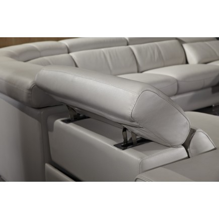 Canapé d'angle double relax en cuir de buffle italien de luxe 7/8 places MAXIRELAX, beige, angle gauche