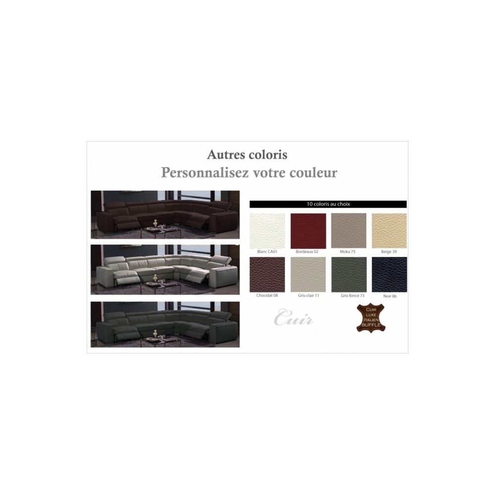 Canapé d'angle double relax en cuir de buffle italien de luxe 7/8 places MAXIRELAX, couleur personnalisée, angle droit Canapé d'angle double relax en cuir de buffle italien de luxe 7/8 places MAXIRELAX, couleur personnalisée, angle droit