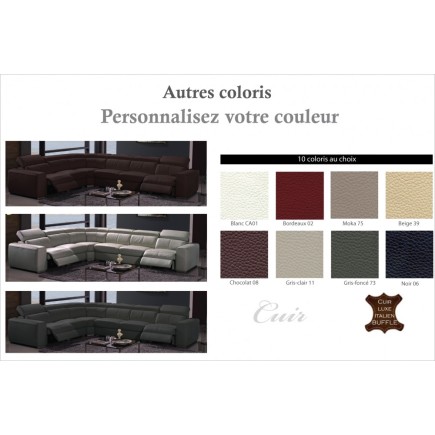 Canapé d'angle double relax en cuir de buffle italien de luxe 7/8 places MAXIRELAX, personnalisée, angle gauche