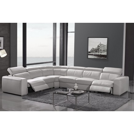 Canapé d'angle double relax cuir de buffle italien de luxe 7/8 places MAXIRELAX, blanc, angle gauche