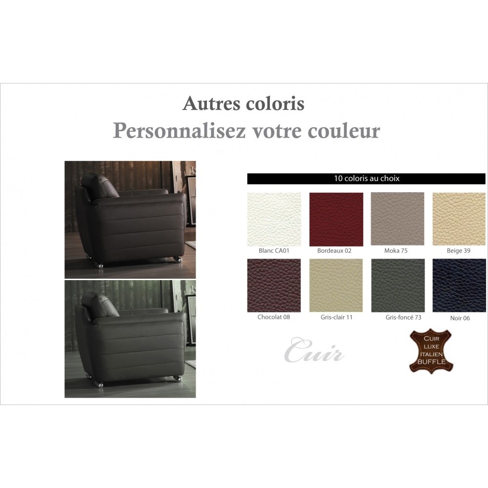 Fauteuil 1 place en cuir italien buffle DANEMARK, couleur personnalisée Fauteuil 1 place en cuir italien buffle DANEMARK, couleur personnalisée