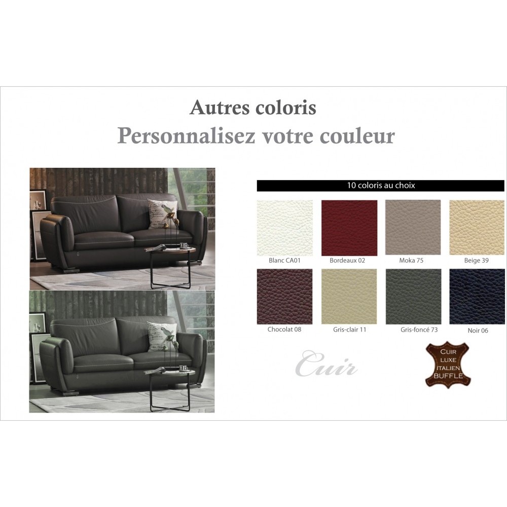 Canapé 3 places en cuir italien buffle DANEMARK, couleur personnalisée Canapé 3 places en cuir italien buffle DANEMARK, couleur personnalisée