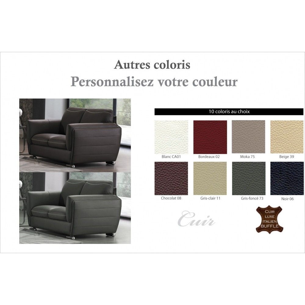 Canapé 2 places en cuir italien buffle DANEMARK, couleur personnalisée Canapé 2 places en cuir italien buffle DANEMARK, couleur personnalisée