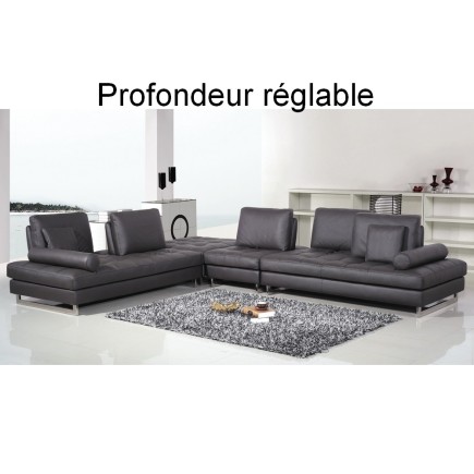 Canapé d'angle en cuir buffle italien de luxe 7/8 places PENTHOUSE, noir, angle gauche