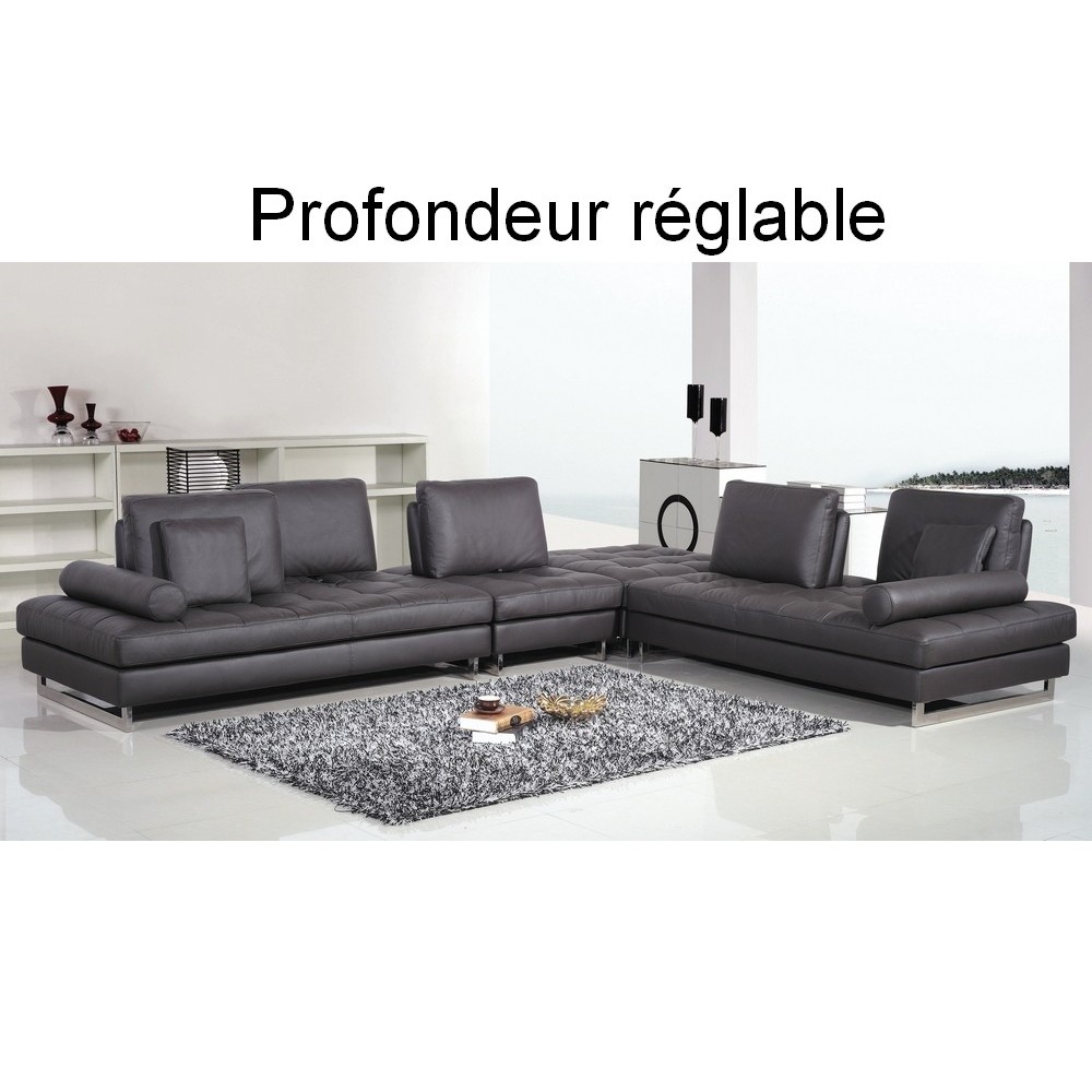 Canapé d'angle en cuir buffle italien de luxe 7/8 places PENTHOUSE, noir, angle droit Canapé d'angle en cuir buffle italien de luxe 7/8 places PENTHOUSE, noir, angle droit