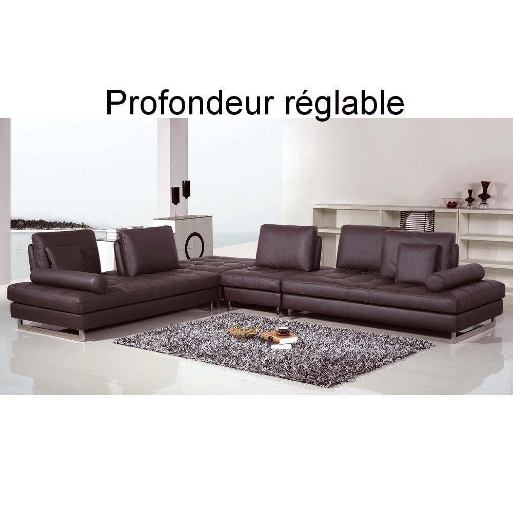 Canapé d'angle en cuir buffle italien de luxe 7/8 places PENTHOUSE, chocolat, angle gauche Canapé d'angle en cuir buffle italien de luxe 7/8 places PENTHOUSE, chocolat, angle gauche
