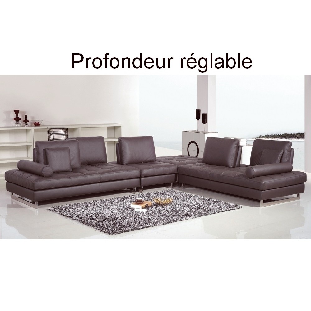 Canapé d'angle en cuir buffle italien de luxe 7/8 places PENTHOUSE, chocolat, angle droit Canapé d'angle en cuir buffle italien de luxe 7/8 places PENTHOUSE, chocolat, angle droit