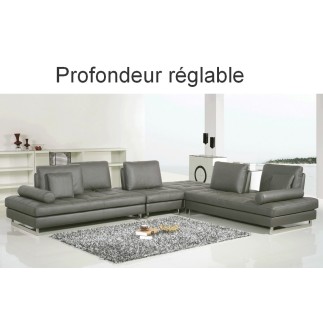 Canapé d'angle en cuir buffle italien de luxe 7/8 places PENTHOUSE, gris foncé, angle droit