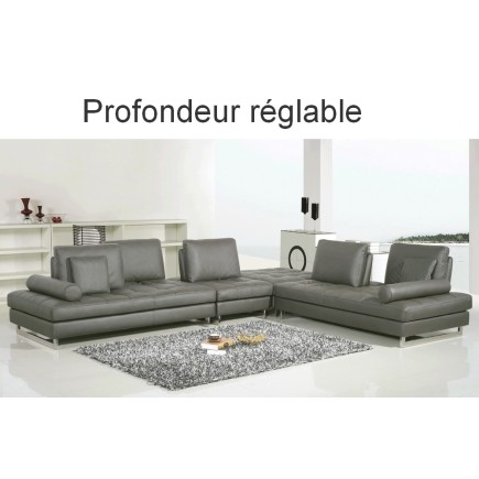 Canapé d'angle en cuir buffle italien de luxe 7/8 places PENTHOUSE, gris foncé, angle droit