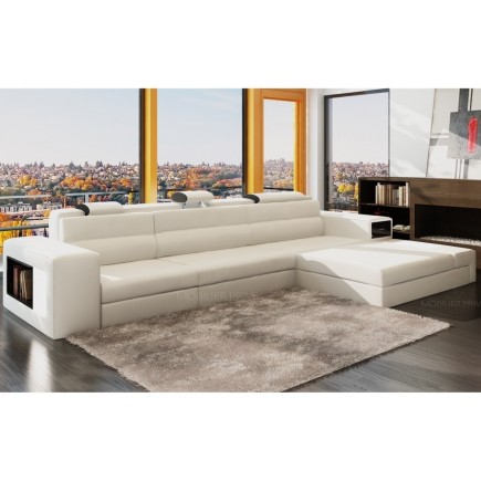 Canapé d'angle en cuir italien 4/5 places ENJOY, blanc