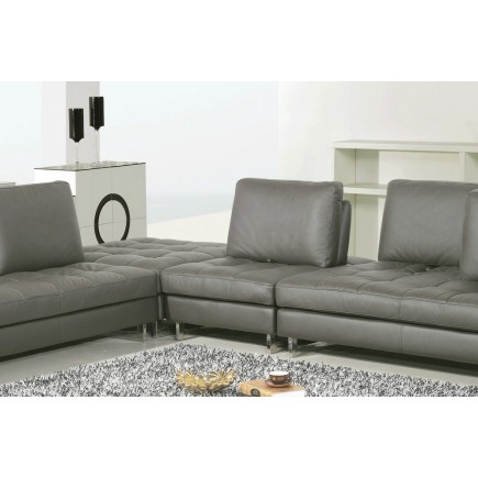 Canapé d'angle en cuir buffle italien de luxe 7/8 places PENTHOUSE, gris foncé, angle gauche