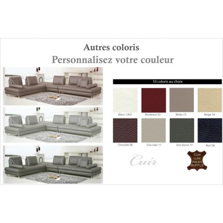 Canapé d'angle en cuir buffle italien de luxe 7/8 places PENTHOUSE, couleur personnalisée, angle gauche