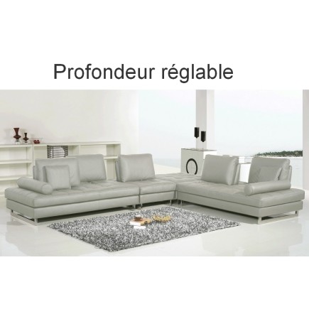 Canapé d'angle en cuir buffle italien de luxe 7/8 places PENTHOUSE, gris-clair, angle droit