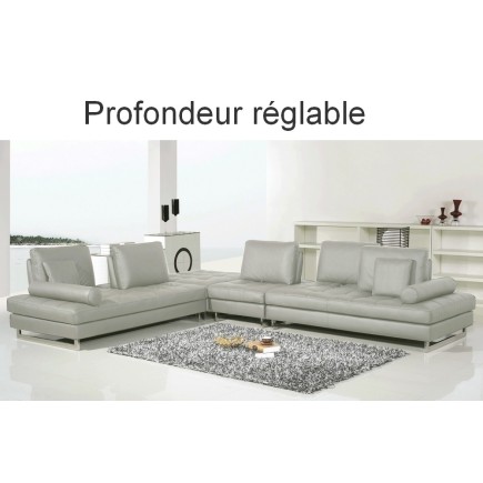 Canapé d'angle en cuir buffle italien de luxe 7/8 places PENTHOUSE, gris clair, angle gauche